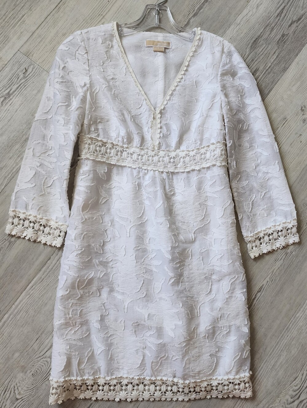 Nice Michael Kors Textured White Boho Lace V-Neck Mini Dress